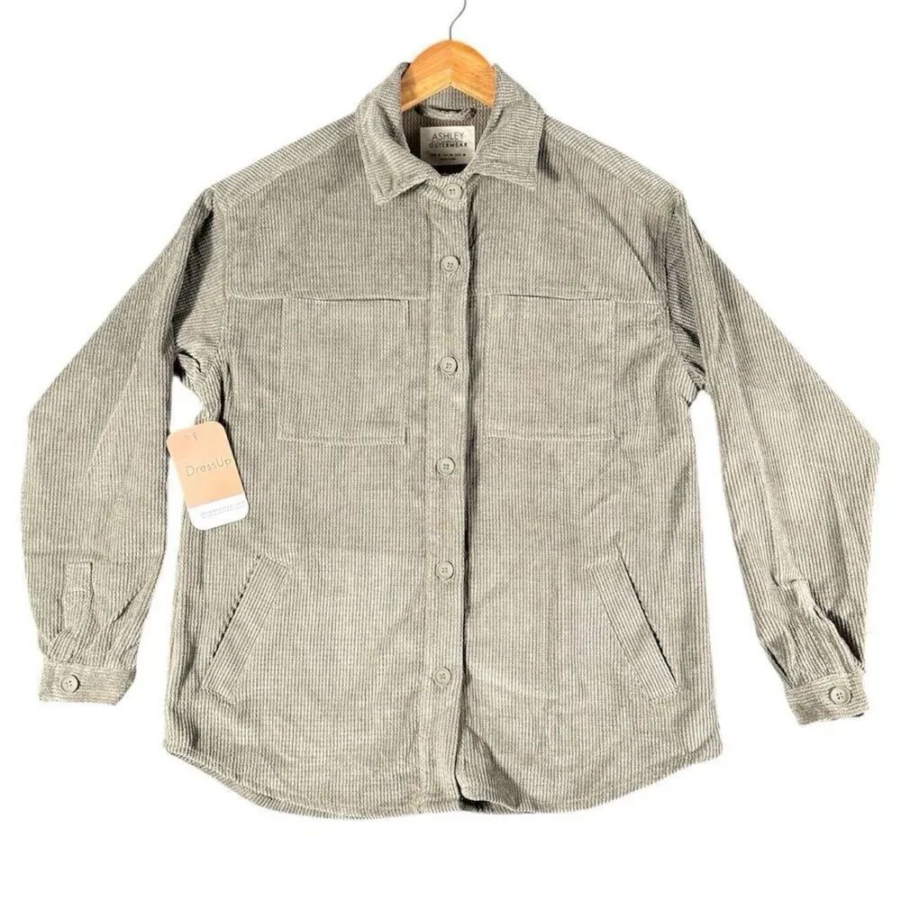 Ashley By 26 International Sz M Womens Corduroy Beige Striped Jacket Olive NWT